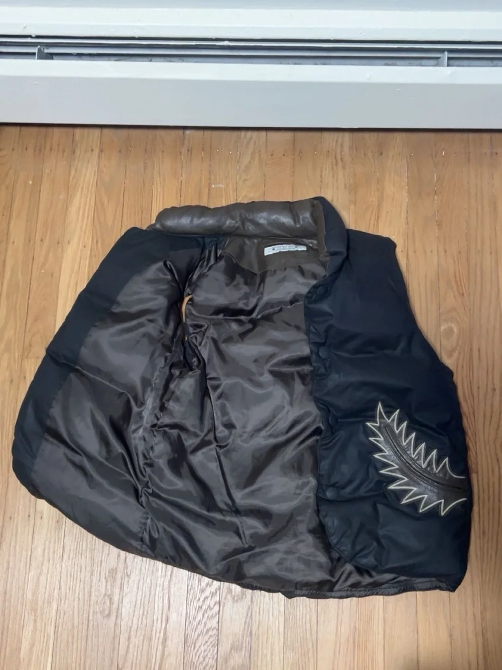 Men's Black Quilted sasquatchfabrix Puffer Vest with Leather Appliqué